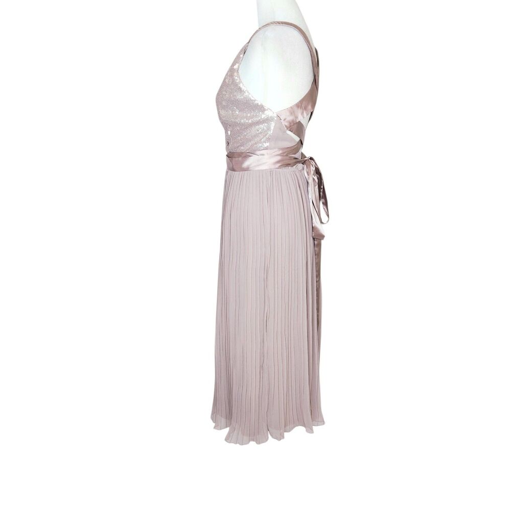 Little Mistress Pink Sequin Wrap Pleated Midi Dress Strappy Back US 8 Balletcore - Picture 3 of 12